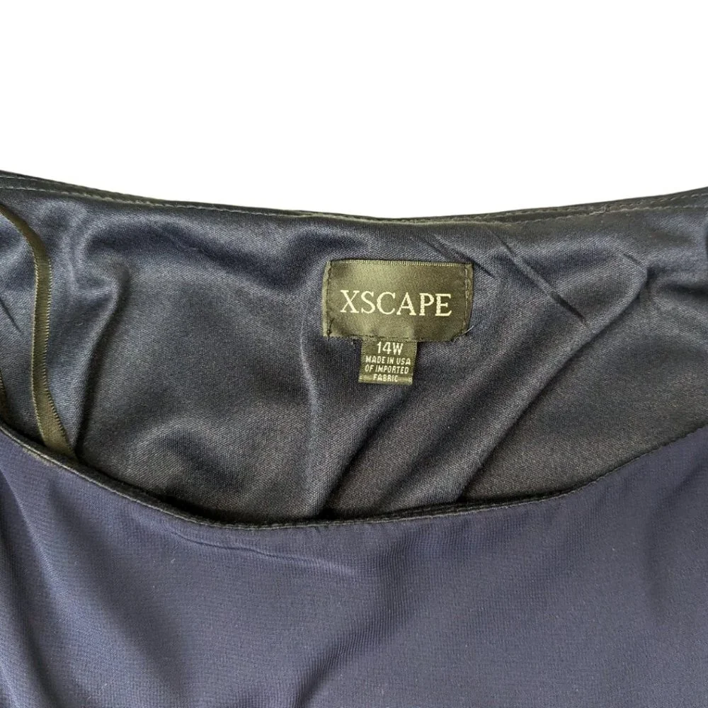 Xscape 14W Navy Blue Mother of the Bride Layered Chiffon Beaded Lined Dress - Picture 10 of 12